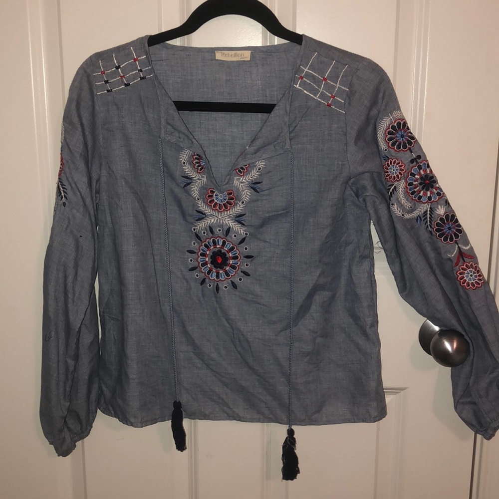 Embroidered Denim Blouse